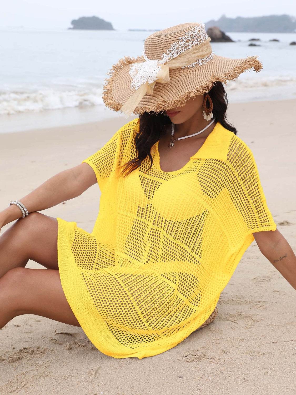 Hollow Out Collared Neck Cover-Up - Selvanelle