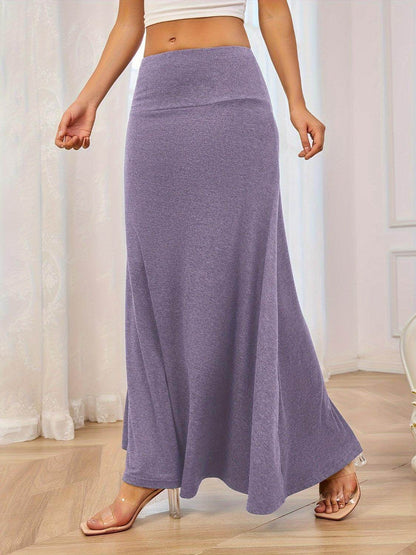 Solid Elastic Waist Maxi Skirt for Comfortable Everyday Wear - Selvanelle