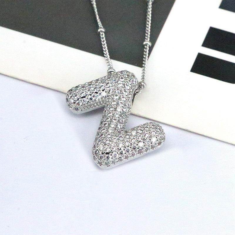 Copper Inlaid Zircon Letter Pendant Necklace for Women - Selvanelle