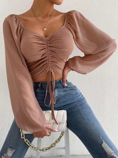 Drawstring Sweetheart Neck Cropped Top for Stylish Looks - Selvanelle
