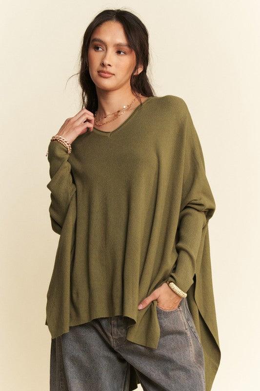 Davi & Dani High-Low Side Slit Batwing Sleeve Top Style