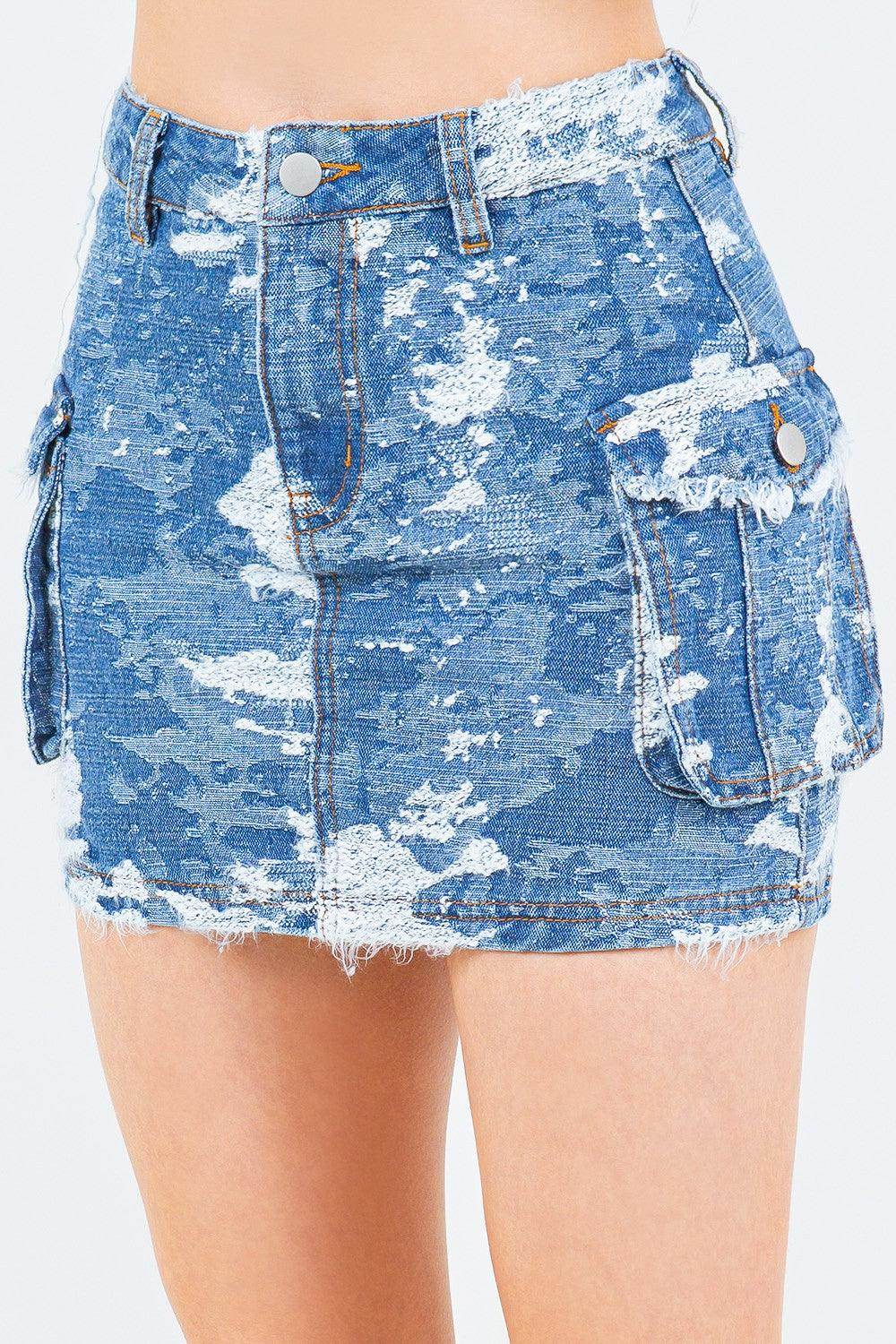 American Bazi Jacquard Trim Cargo Mini Denim Skirt Fashion - Selvanelle