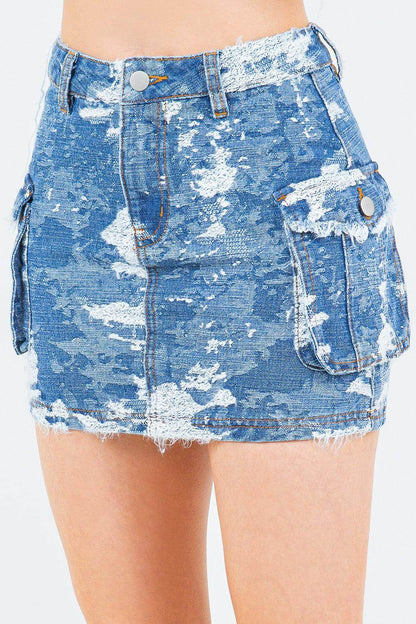 American Bazi Jacquard Trim Cargo Mini Denim Skirt Fashion - Selvanelle