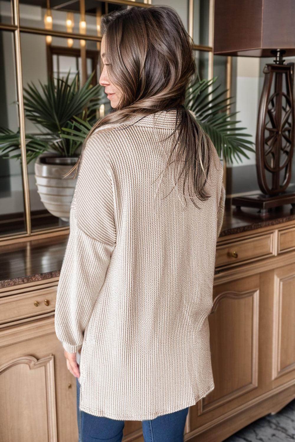 Sequin Button Up Dropped Shoulder Jacket for Women - Selvanelle