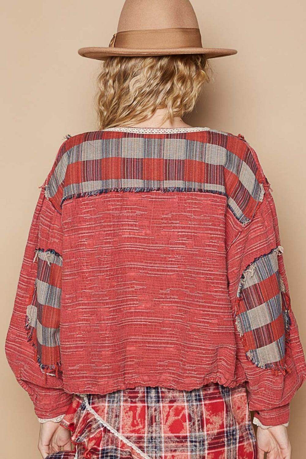 POL Round Neck Long Sleeve Plaid Shirt for Women Casual - Selvanelle