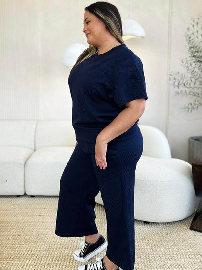 Double Take Full Size Texture Top and Pants Set for Women - Selvanelle