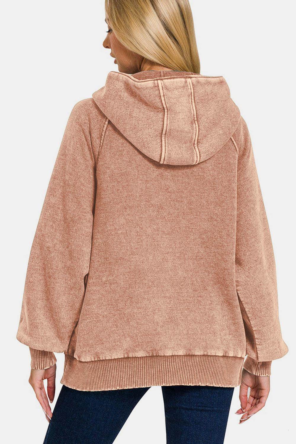 Zenana Acid Wash Fleece Kangaroo Hoodie for Women - Selvanelle