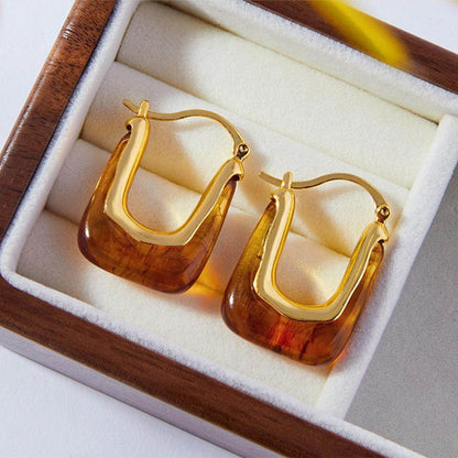 Resin Copper U Shape Earrings for Elegant Style 1 Pair - Selvanelle