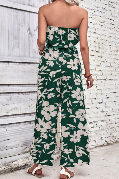 Perfee Floral Strapless Wide Leg Jumpsuit - Selvanelle