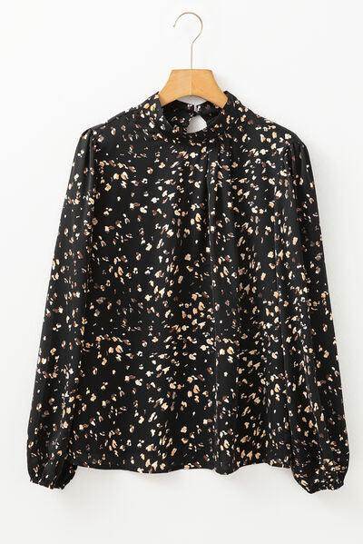 Printed Mock Neck Balloon Sleeve Blouse for Women - Selvanelle