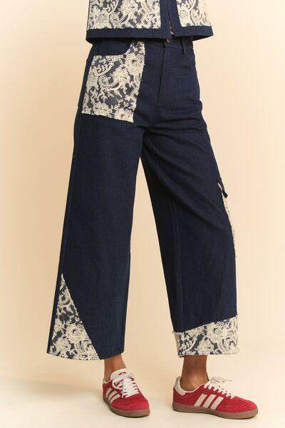 Davi & Dani Lace Applique Wide Leg Jeans for Women - Selvanelle