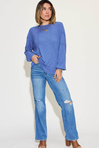 Basic Bae Full Size Ribbed Round Neck Long Sleeve T-Shirt - Selvanelle