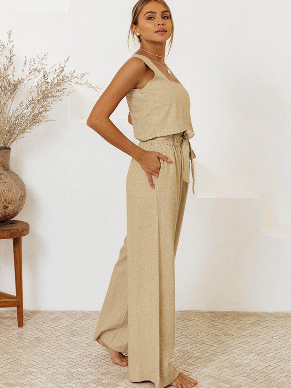 Square Neck Sleeveless Top and Pants Set for Women - Selvanelle
