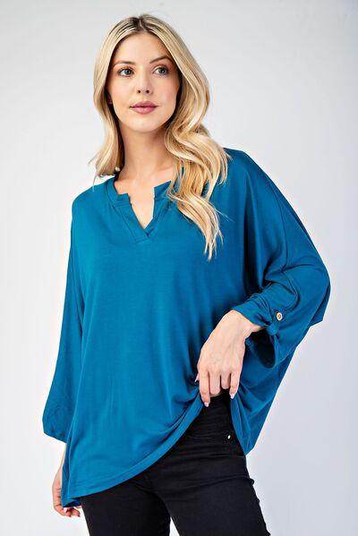 Celeste Full Size Notched Three-Quarter Sleeve Blouse for Women - Selvanelle