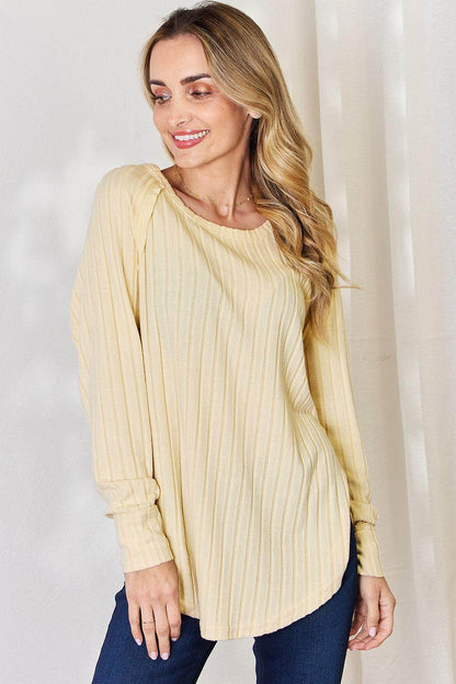Basic Bae Full Size Ribbed Round Neck Slit T-Shirt for Women - Selvanelle