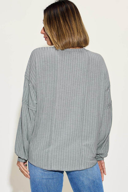Basic Bae Full Size Ribbed Round Neck Long Sleeve T-Shirt - Selvanelle