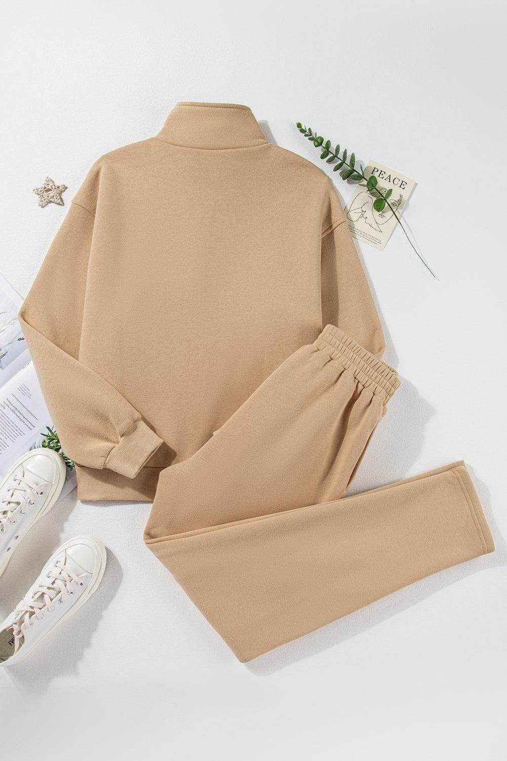 Half Snap Turtleneck Top and Pants Active Set for Women - Selvanelle