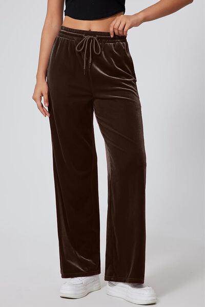 Drawstring Elastic Waist Straight Leg Pants for Women - Selvanelle