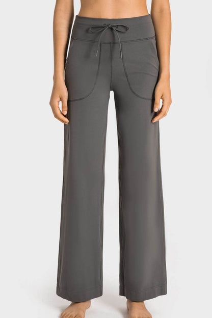 Millennia Drawstring Waist Wide Leg Sports Pants with Pockets - Selvanelle