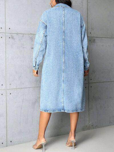 Pocketed Button Up Collared Neck Denim Top for Women - Selvanelle
