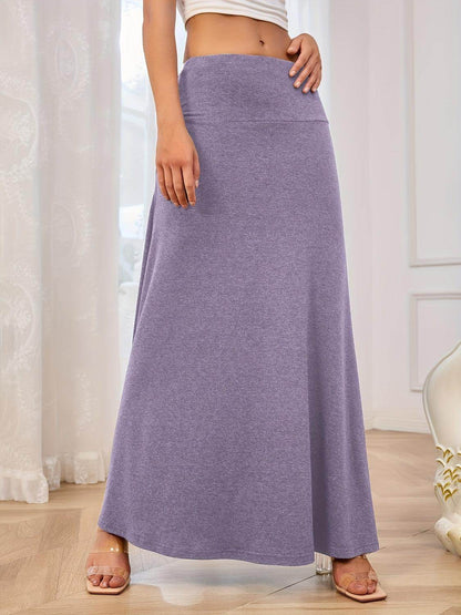 Solid Elastic Waist Maxi Skirt for Comfortable Everyday Wear - Selvanelle