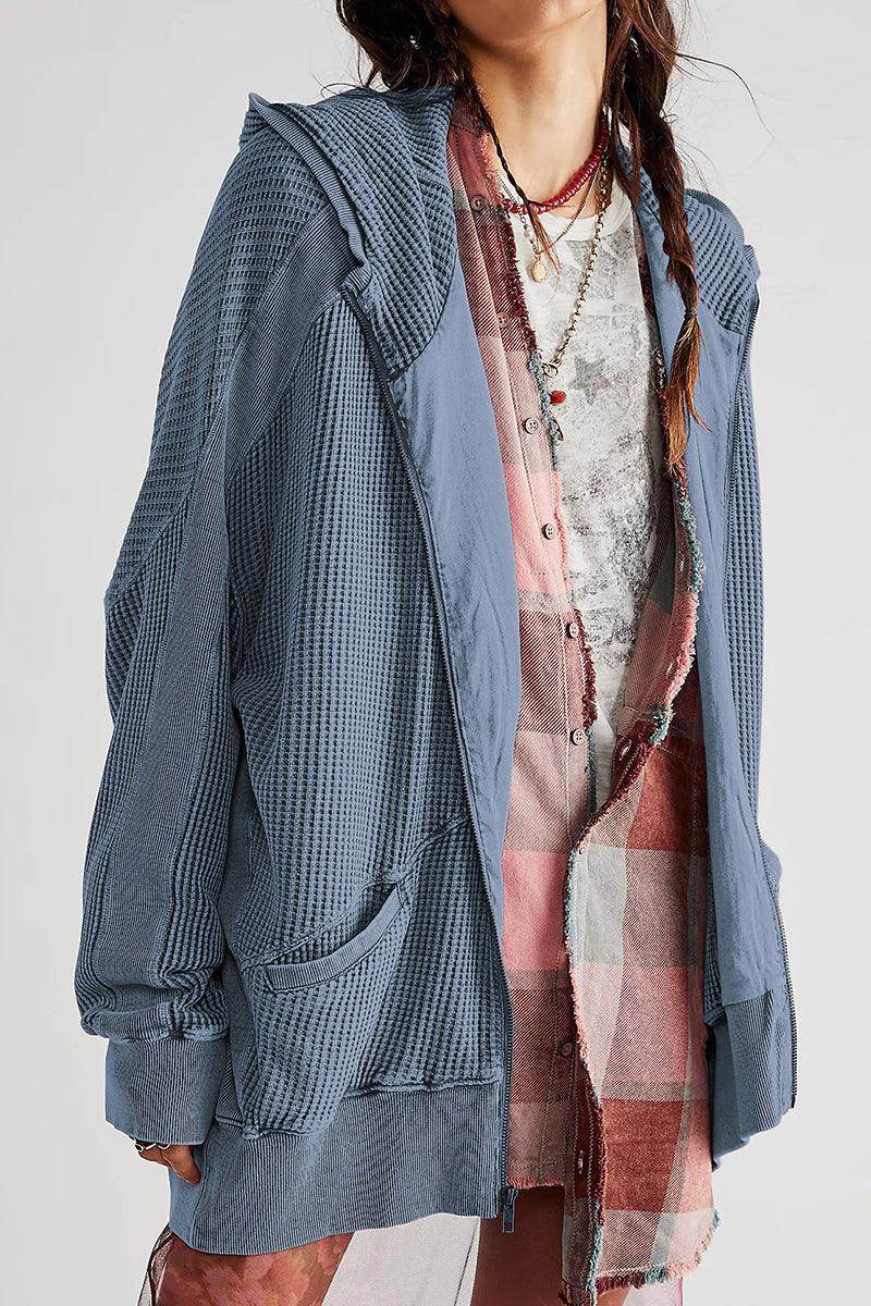 Zip-Up Long Sleeve Jacket with Hood and Pockets for Comfort - Selvanelle