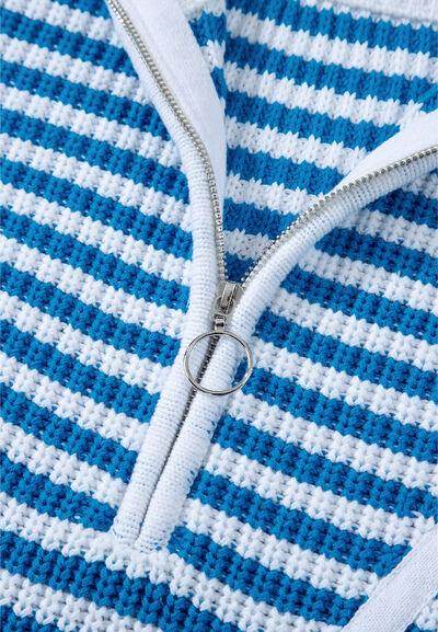Striped Half Zip Mock Neck Long Sleeve Sweater for Women - Selvanelle
