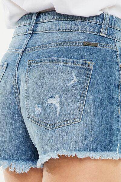 Kancan Full Size High Rise Raw Hem Denim Shorts for Women - Selvanelle
