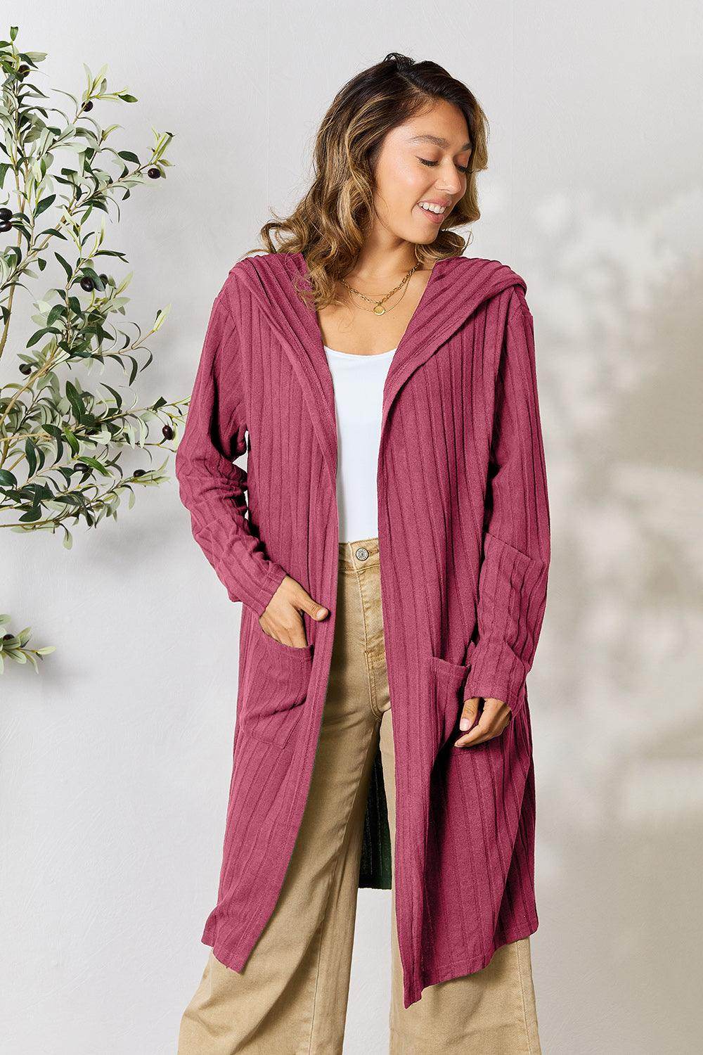 Basic Bae Full Size Hooded Sweater Cardigan for Women - Selvanelle