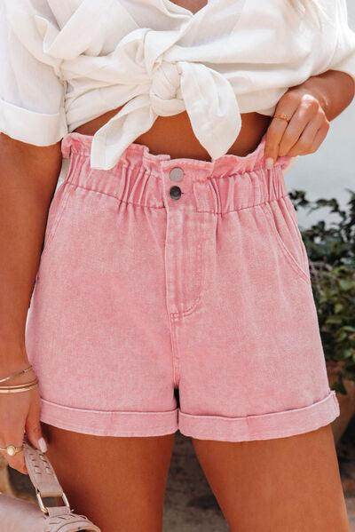 Paperbag Waist Denim Shorts for Women with Pockets - Selvanelle