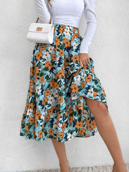 Stylish Printed Elastic Waist Midi Skirt for Everyday Wear - Selvanelle