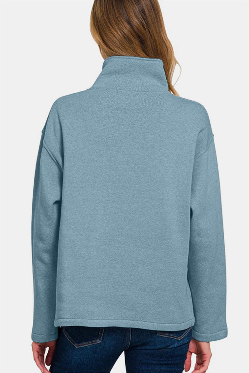 Zenana Turtleneck Half Snap Fleece Sweatshirt for Women