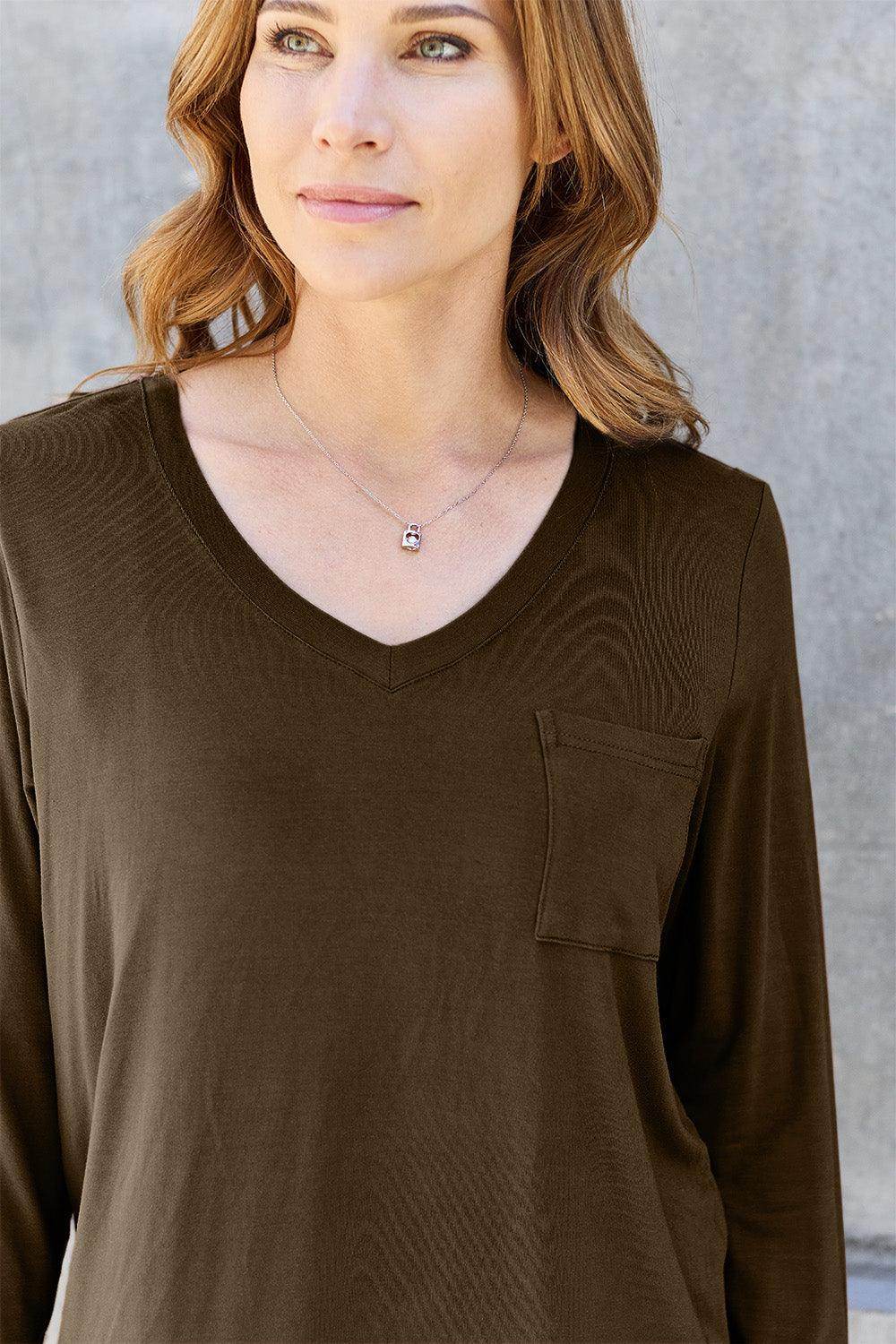 Basic Bae Full Size V-Neck Long Sleeve Top for Women - Selvanelle