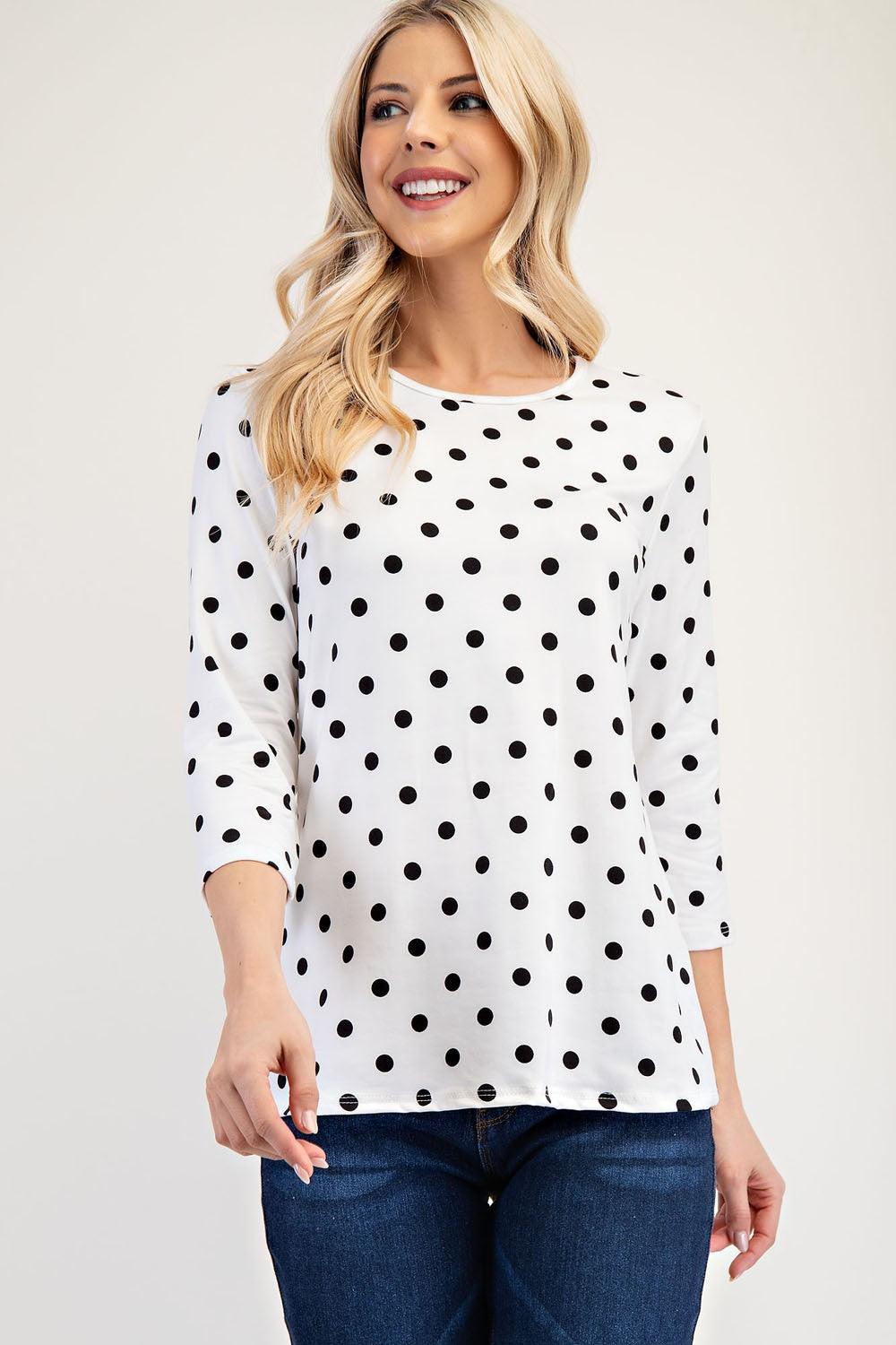 Celeste Full Size Polka Dot Three-Quarter Sleeve T-Shirt