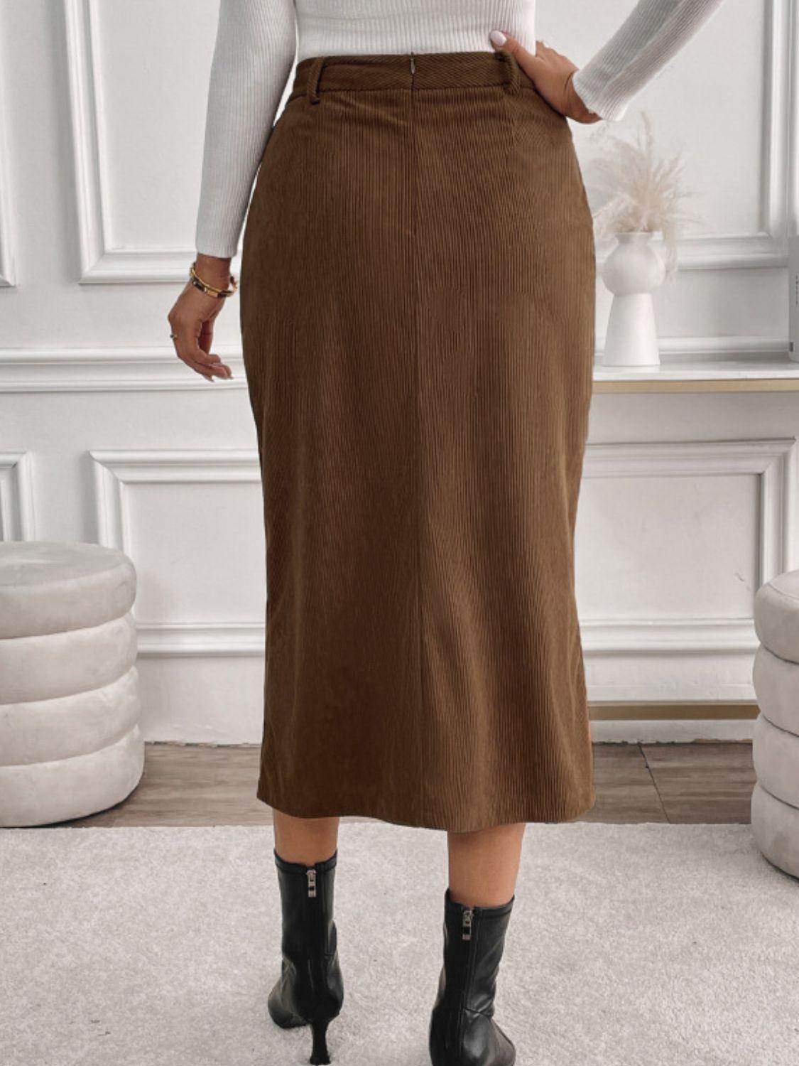 Perfee Slit Midi Skirt with Pockets for Stylish Comfort - Selvanelle