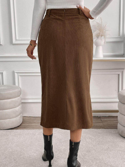 Perfee Slit Midi Skirt with Pockets for Stylish Comfort - Selvanelle
