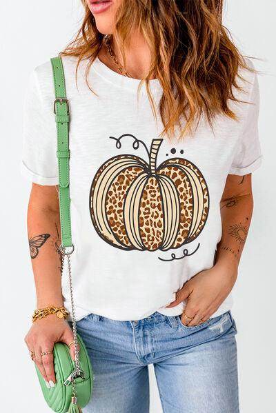 Pumpkin Round Neck Short Sleeve T-Shirt for Casual Wear - Selvanelle