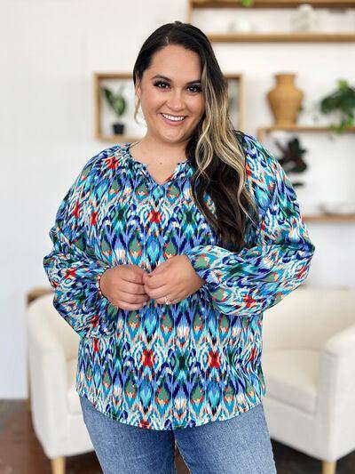 Double Take Full Size Printed Balloon Sleeve Blouse Women - Selvanelle