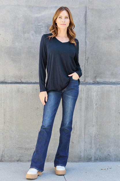 Basic Bae Full Size V-Neck Long Sleeve Top for Women - Selvanelle