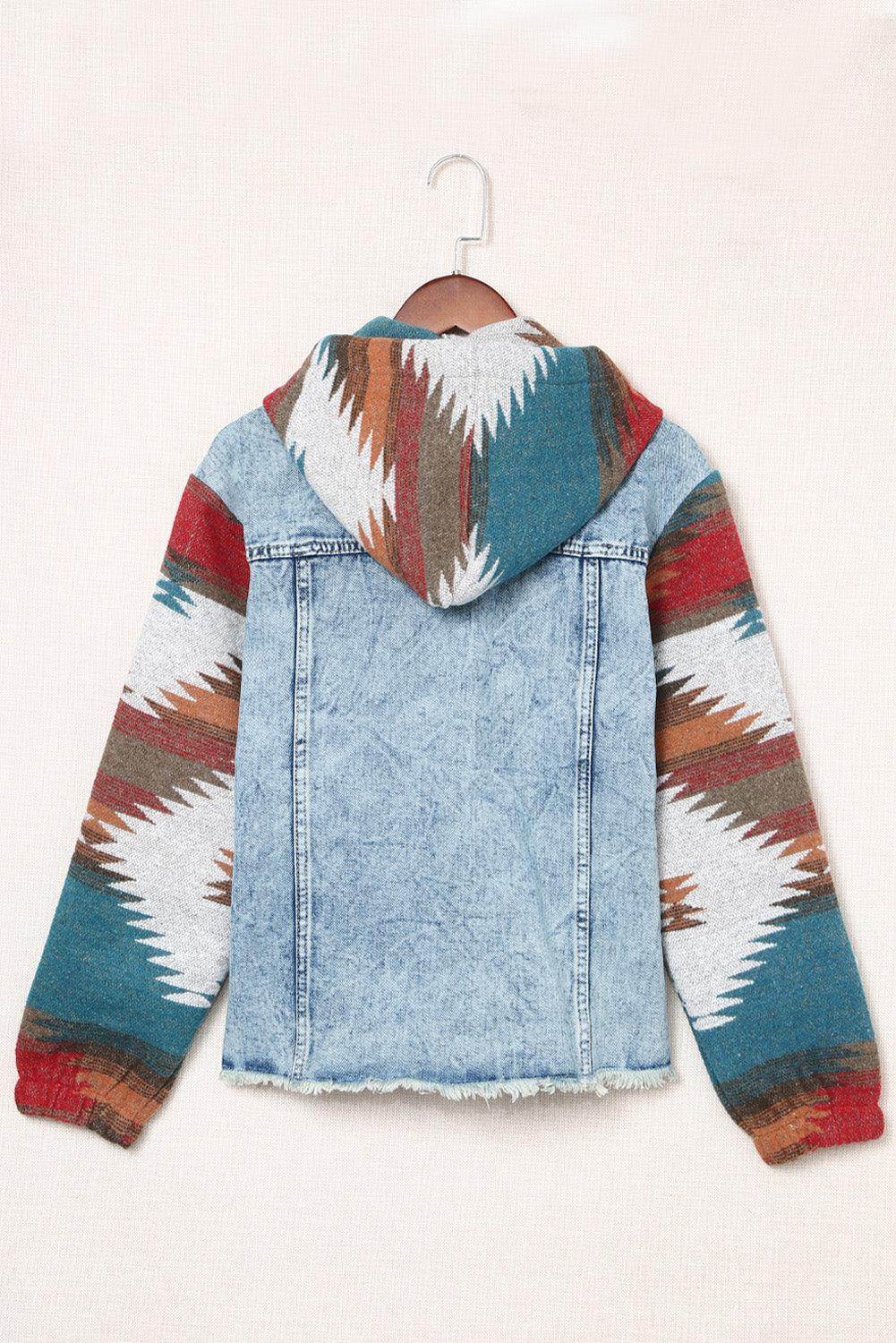Drawstring Hooded Pocketed Denim Jacket for Women - Selvanelle
