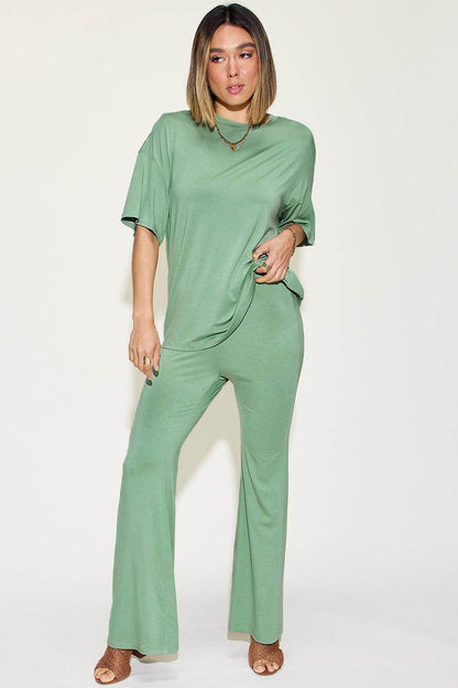 Basic Bae Full Size Bamboo Drop Shoulder T-Shirt Set - Selvanelle