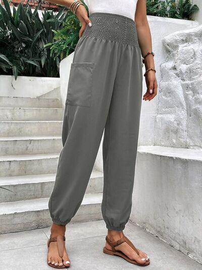 Smocked High Rise Joggers with Pockets for Women - Selvanelle