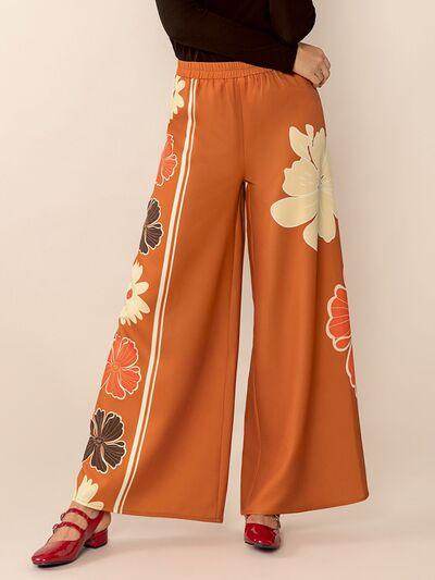 Printed Elastic Waist Wide Leg Pants for Comfortable Style - Selvanelle