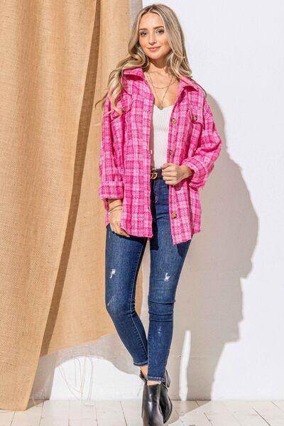 And The Why Full Size Tweed Button Down Long Sleeve Shacket - Selvanelle