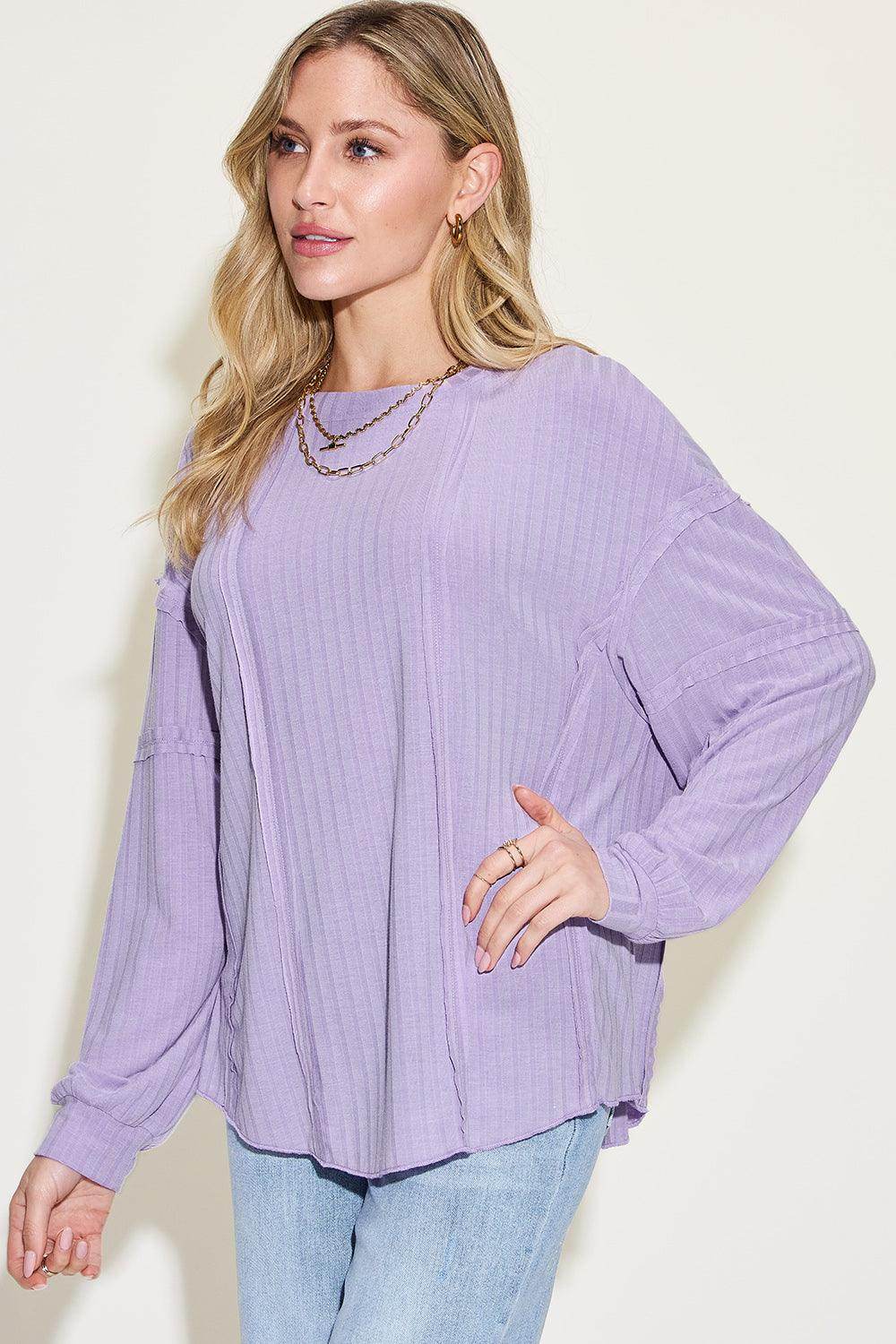 Basic Bae Full Size Ribbed Round Neck Long Sleeve T-Shirt - Selvanelle