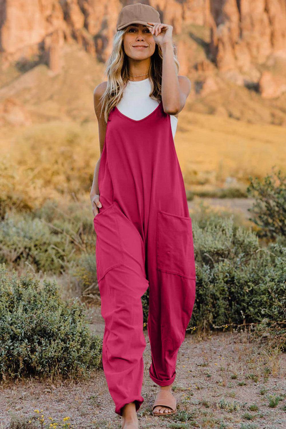 Double Take Full Size V-Neck Sleeveless Jumpsuit with Pockets - Selvanelle