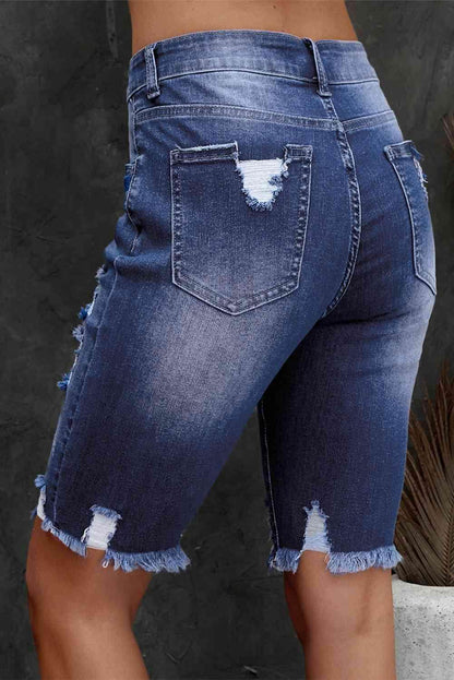 Distressed Frayed Hem Denim Bermuda Shorts for Women - Selvanelle
