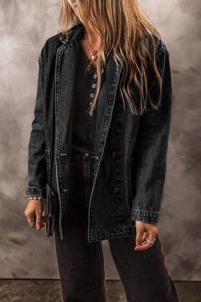 Pocketed Long Sleeve Denim Jacket for Women Stylish Fit - Selvanelle