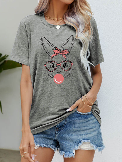 Easter Bunny Graphic Round Neck T-Shirt - Selvanelle