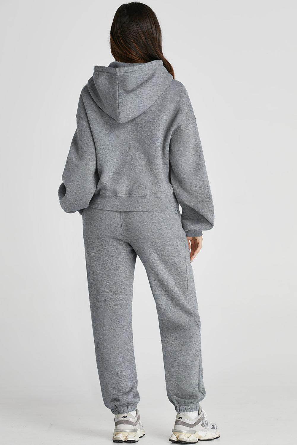 Dropped Shoulder Hooded Top and Pants Active Set for Women - Selvanelle